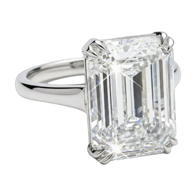 10.0ct DEW White Moissanite Emerald Solitaire Ring