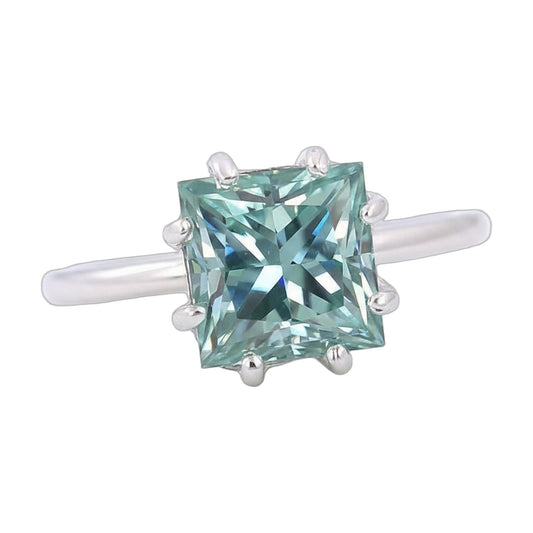 5.5 ct DEW Blue Moissanite Princess Solitaire Ring - 18K Gold Vermeil on 925 Sterling Silver
