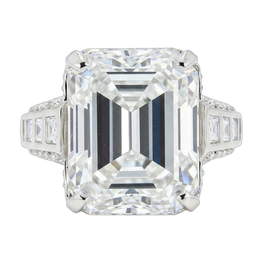 25.5 ct DEW White Moissanite Emerald Solitaire Ring - 18K Gold Vermeil on 925 Sterling Silver