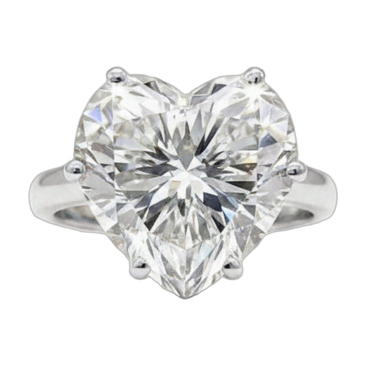 7.2 ct DEW White Moissanite Heart Solitaire Ring - 18K Gold Vermeil on 925 Sterling Silver