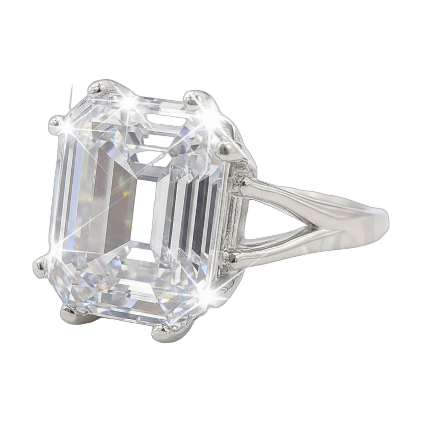 9.25 ct DEW White Moissanite Emerald Solitaire Ring - 18K Gold Vermeil on 925 Sterling Silver