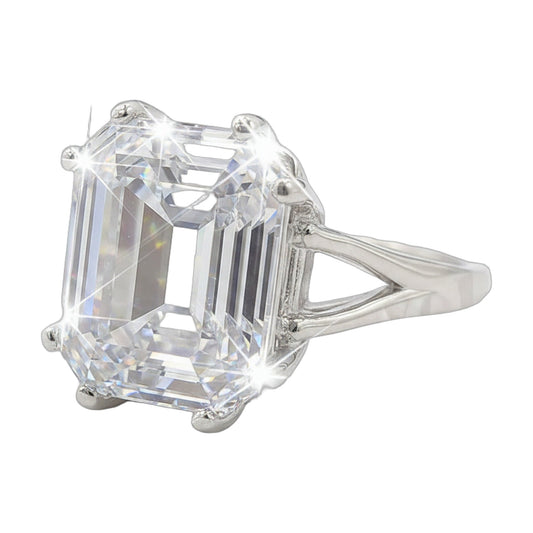 9.25 ct DEW White Moissanite Emerald Solitaire Ring - 18K Gold Vermeil on 925 Sterling Silver