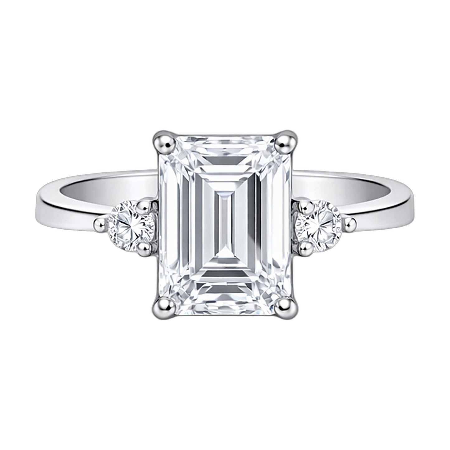 5.7 ct DEW White Moissanite Emerald Solitaire Ring - 18K Gold Vermeil on 925 Sterling Silver