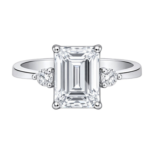 5.7 ct DEW White Moissanite Emerald Solitaire Ring - 18K Gold Vermeil on 925 Sterling Silver