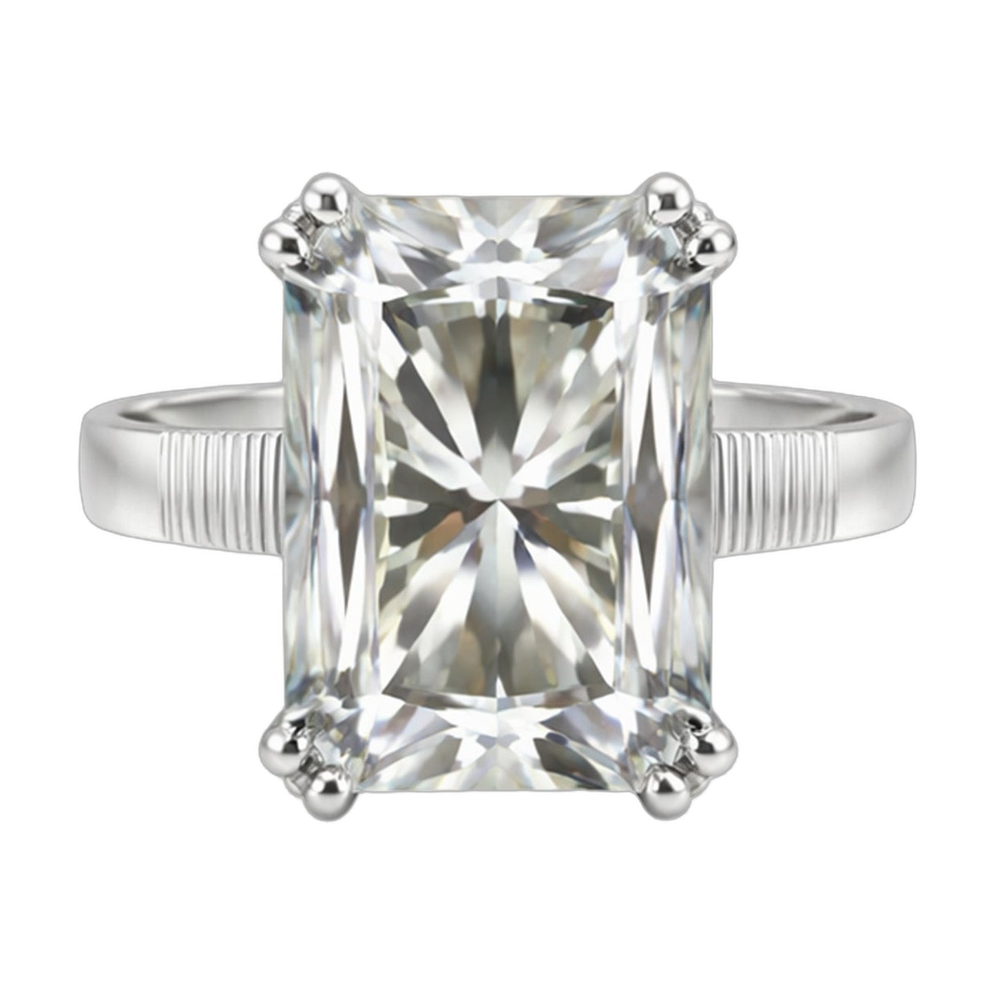 9.45 ct DEW White Moissanite Radiant Solitaire Ring - 18K Gold Vermeil on 925 Sterling Silver