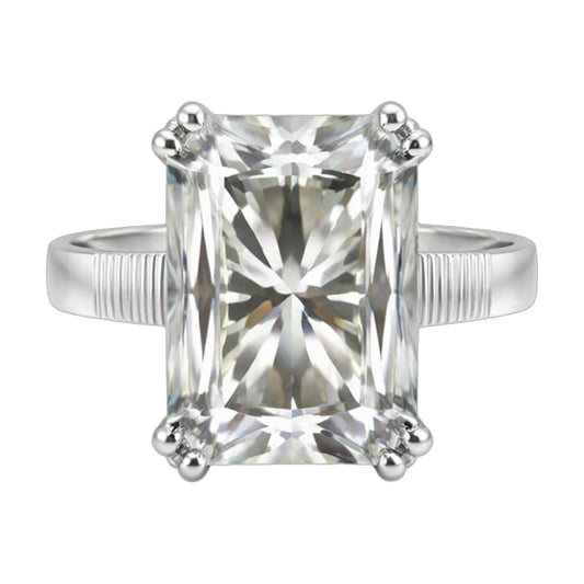 9.45 ct DEW White Moissanite Radiant Solitaire Ring - 18K Gold Vermeil on 925 Sterling Silver