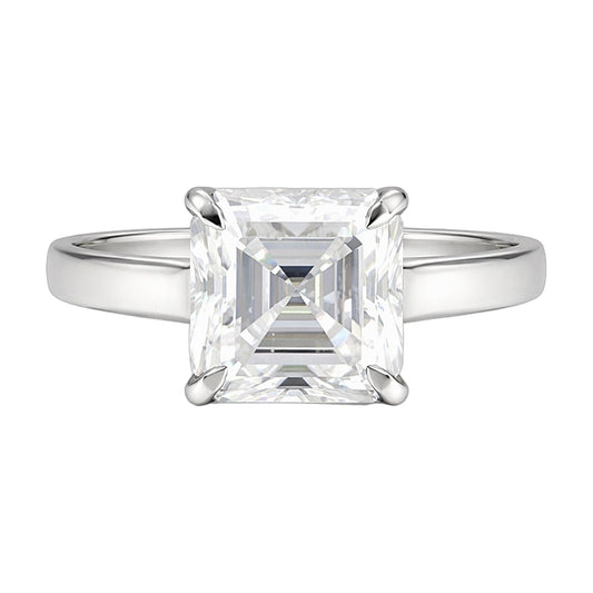 4.8 ct DEW White Moissanite Asscher Solitaire Ring - 18K Gold Vermeil on 925 Sterling Silver