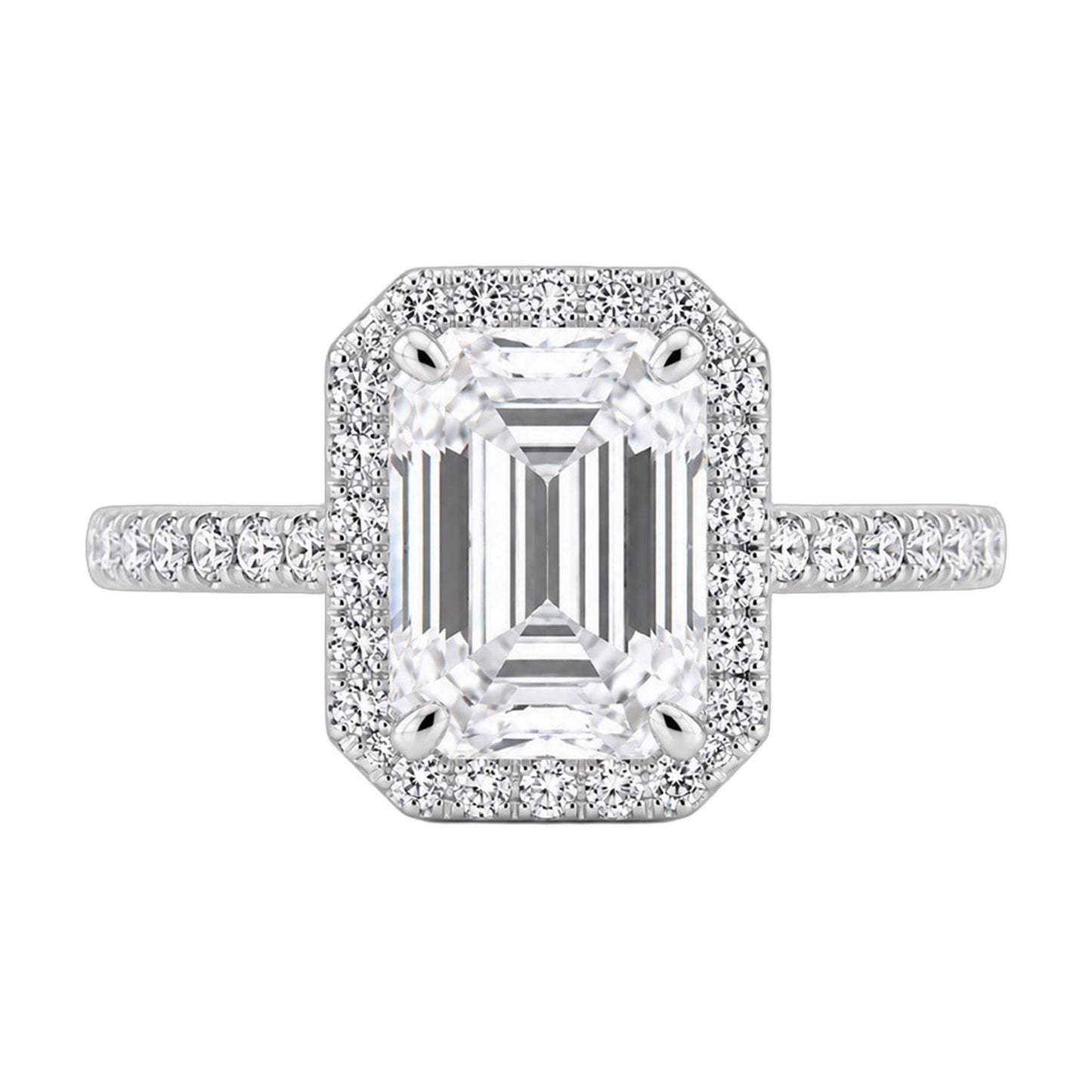 4.5 ct DEW White Moissanite Emerald Solitaire Ring - 18K Gold Vermeil on 925 Sterling Silver