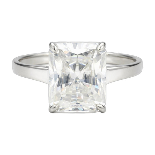 27.5 ct DEW White Moissanite Emerald Solitaire Ring - 18K Gold Vermeil on 925 Sterling Silver