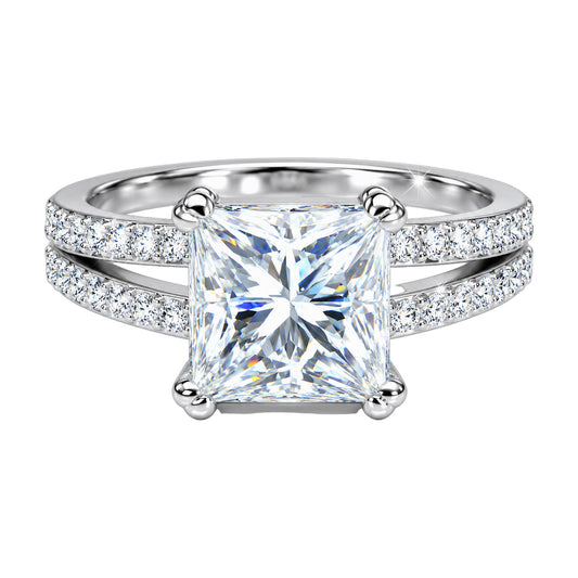 4.25 ct DEW White Moissanite Princess Solitaire Ring - 18K Gold Vermeil on 925 Sterling Silver