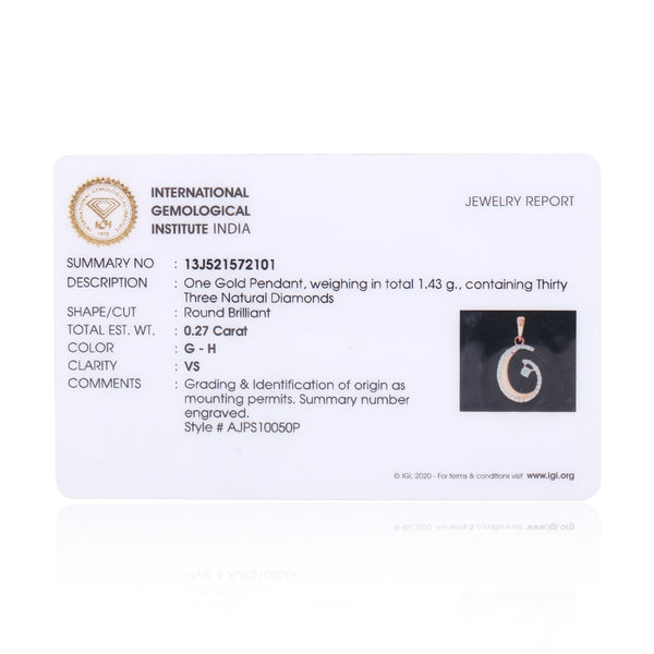 IGI Certified Natural Diamond Pendant Se 1.12 ct 18K Gold Jewelry For Women