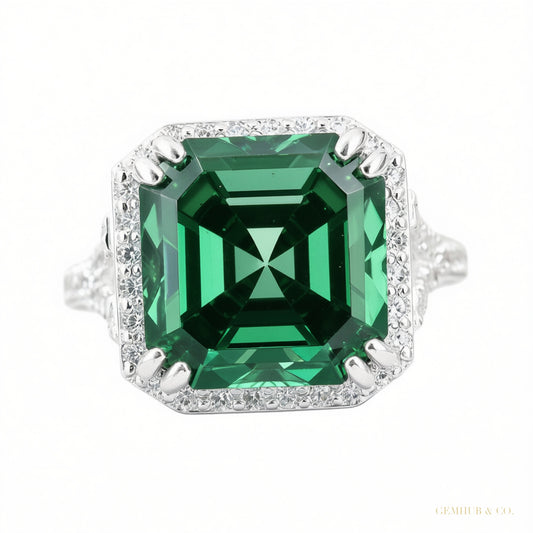 8.10 ct DEW Asscher Cut Blue Moissanite Ring Unique Gift for Her 18K Gold Plated Vermei 18K Gold Plated – white background main image