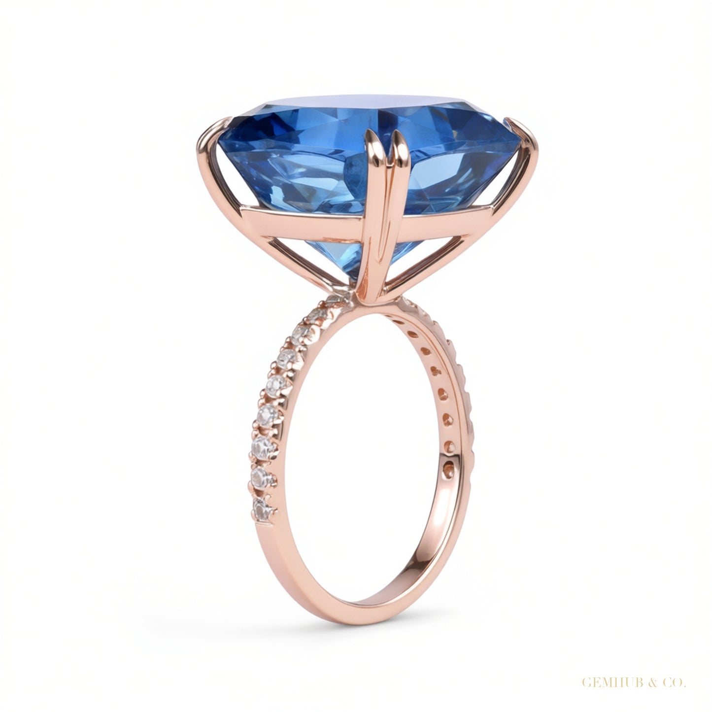 8.50 ct DEW Cushion Blue Moissanite Ring Gift for Women Birthday Sparkle 18K Gold Plate 18K Gold Plated – white background main image