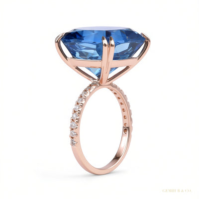 8.50 ct DEW Cushion Blue Moissanite Ring Gift for Women Birthday Sparkle – 18K Gold Vermeil