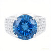 8.55 ct DEW Certified Round Cut Blue Moissanite Solitaire Ring 18K Gold Plated – white background main image