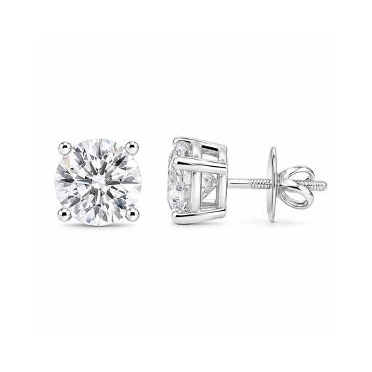 Lab Grown Diamond Accent Round Stud Earrings — Solid 14K / 18K Gold