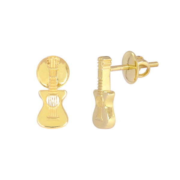 Solid 18K Gold Guitar Earrings — Minimalist Stud