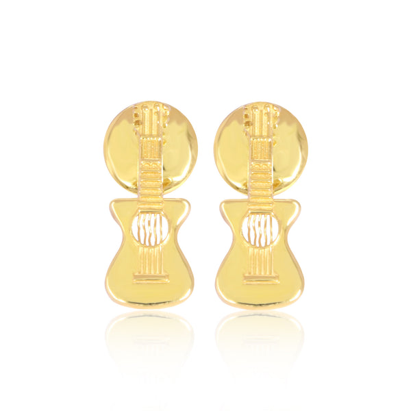 Solid 18K Gold Guitar Earrings — Minimalist Stud