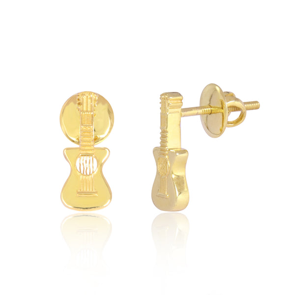 Solid 18K Gold Guitar Earrings — Minimalist Stud