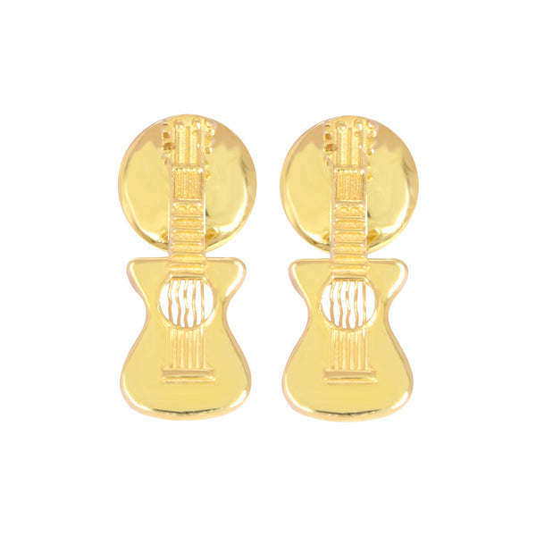 Solid 18K Gold Guitar Earrings — Minimalist Stud