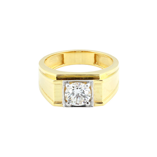 Solid Gold Statement Band Ring with Round Lab Grown Diamond Accent — 14K/18K Solid Gold
