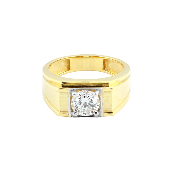 Solid Gold Statement Band Ring with Round Lab Grown Diamond Accent — 14K/18K Solid Gold