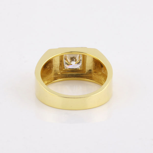 Solid Gold Statement Band Ring with Round Lab Grown Diamond Accent — 14K/18K Solid Gold