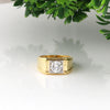 Solid Gold Statement Band Ring with Round Lab Grown Diamond Accent — 14K/18K Solid Gold