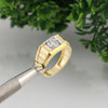 Solid Gold Statement Band Ring with Round Lab Grown Diamond Accent — 14K/18K Solid Gold