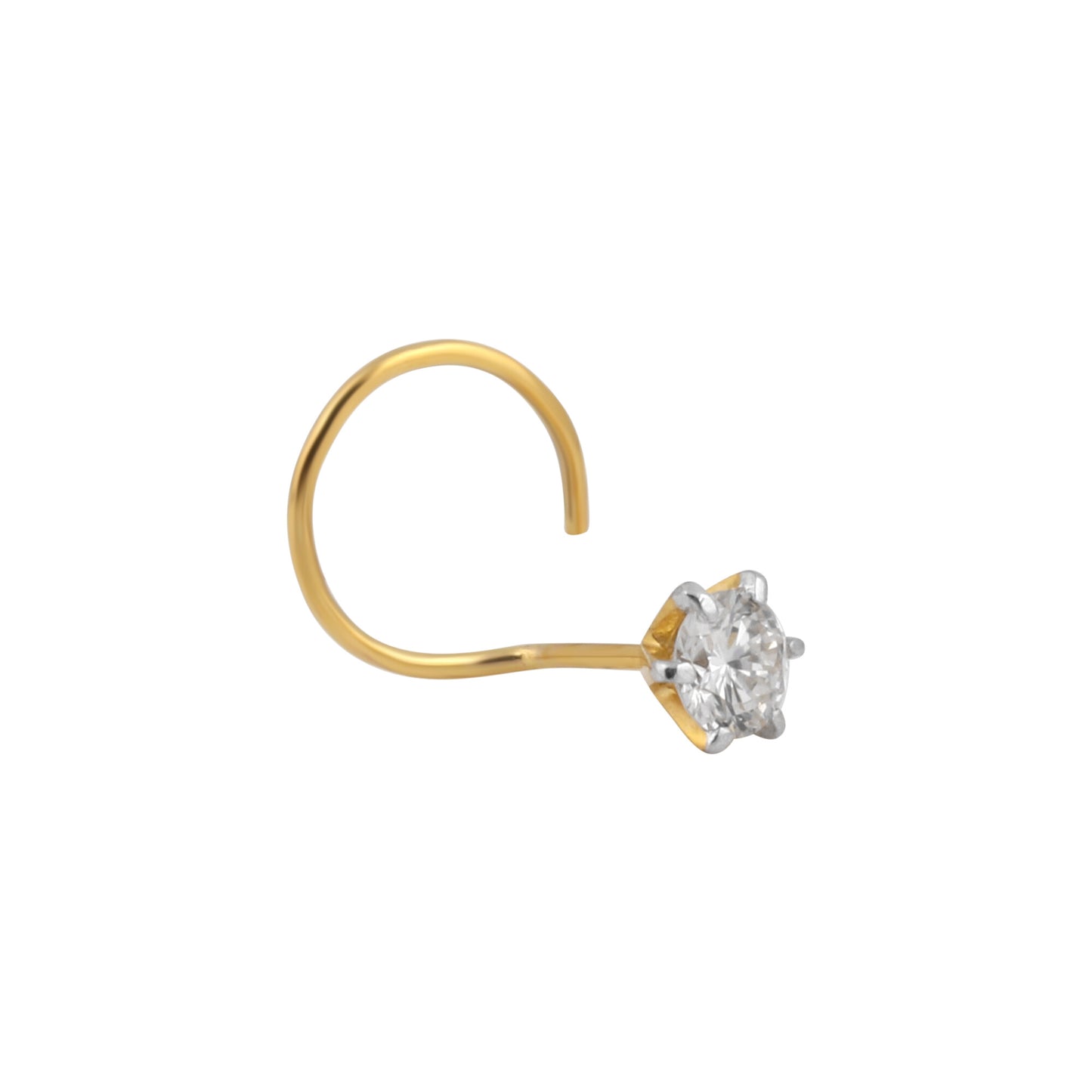 IGI Lab Grown Diamond Nose Pin, 0.12ct Round Solitaire — 18K Solid Gold, Screw Back