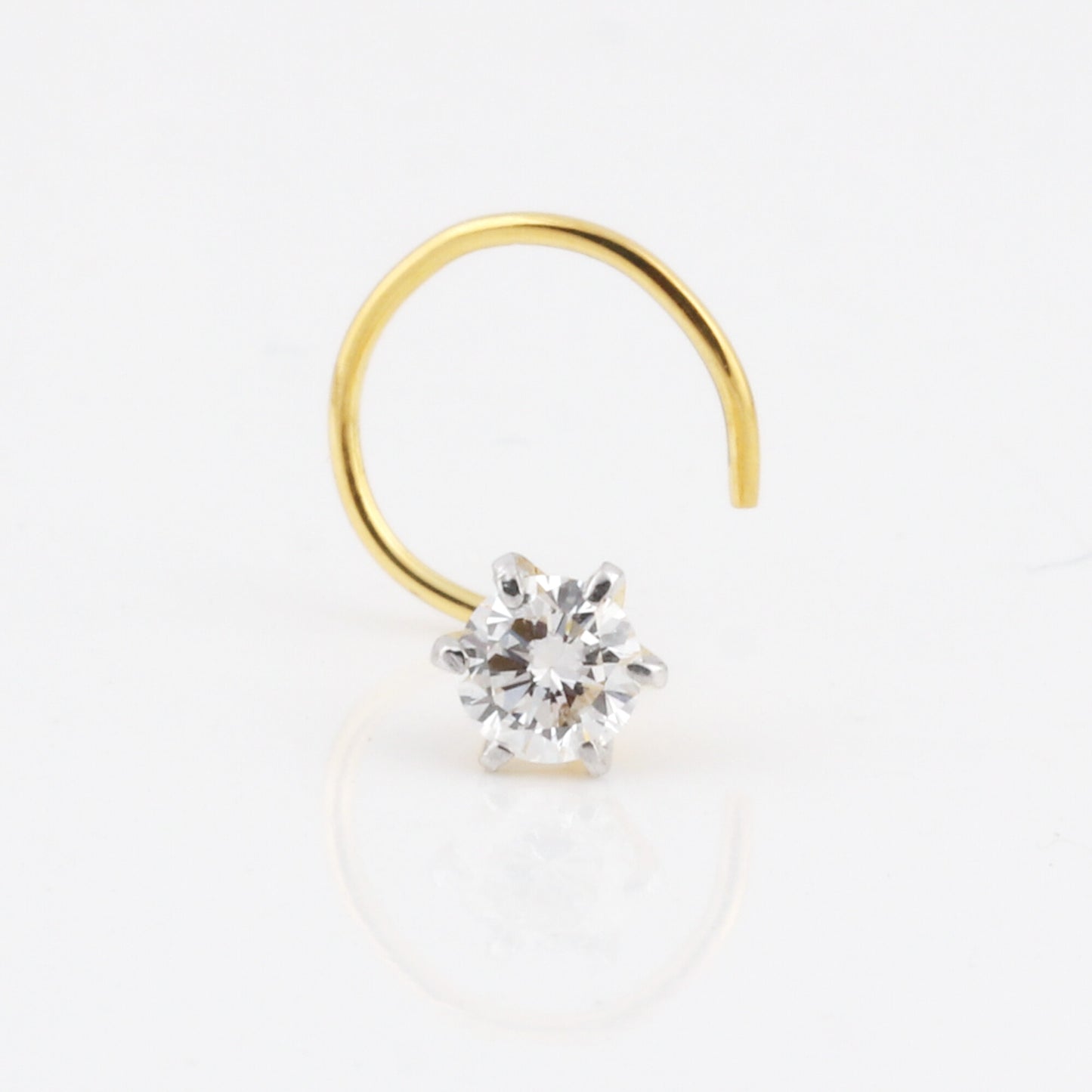 IGI Lab Grown Diamond Nose Pin, 0.12ct Round Solitaire — 18K Solid Gold, Screw Back