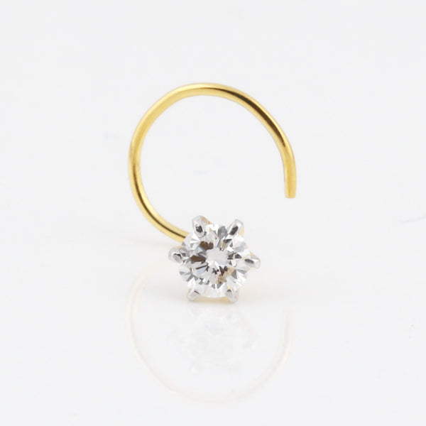 IGI Lab Grown Diamond Nose Pin, 0.12ct Round Solitaire — 18K Solid Gold, Screw Back
