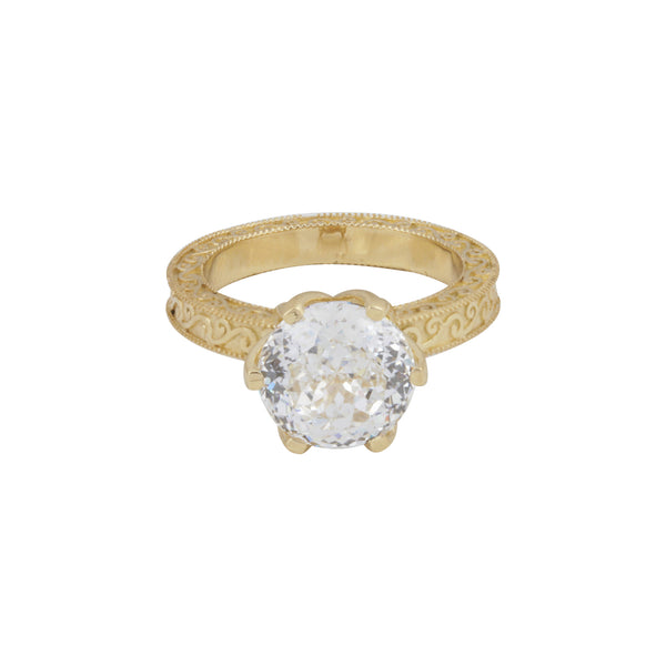 Solid Gold Statement Band Ring with Round Lab Grown Diamond Accent — 18K Solid Gold
