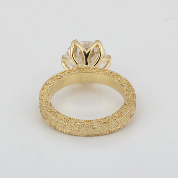 Solid Gold Statement Band Ring with Round Lab Grown Diamond Accent — 18K Solid Gold