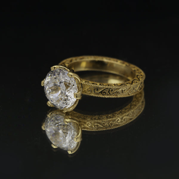 Solid Gold Statement Band Ring with Round Lab Grown Diamond Accent — 18K Solid Gold