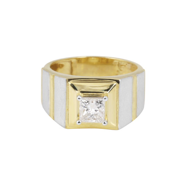 Solid Gold Statement Band Ring with Round Lab Grown Diamond Accent — 18K Solid Gold