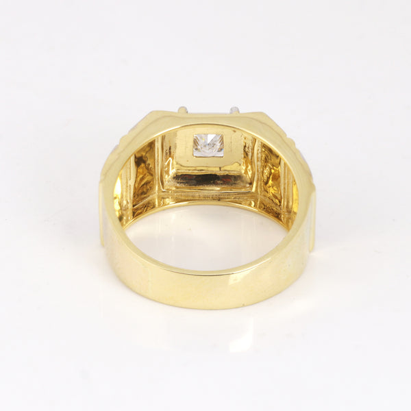 Solid Gold Statement Band Ring with Round Lab Grown Diamond Accent — 18K Solid Gold