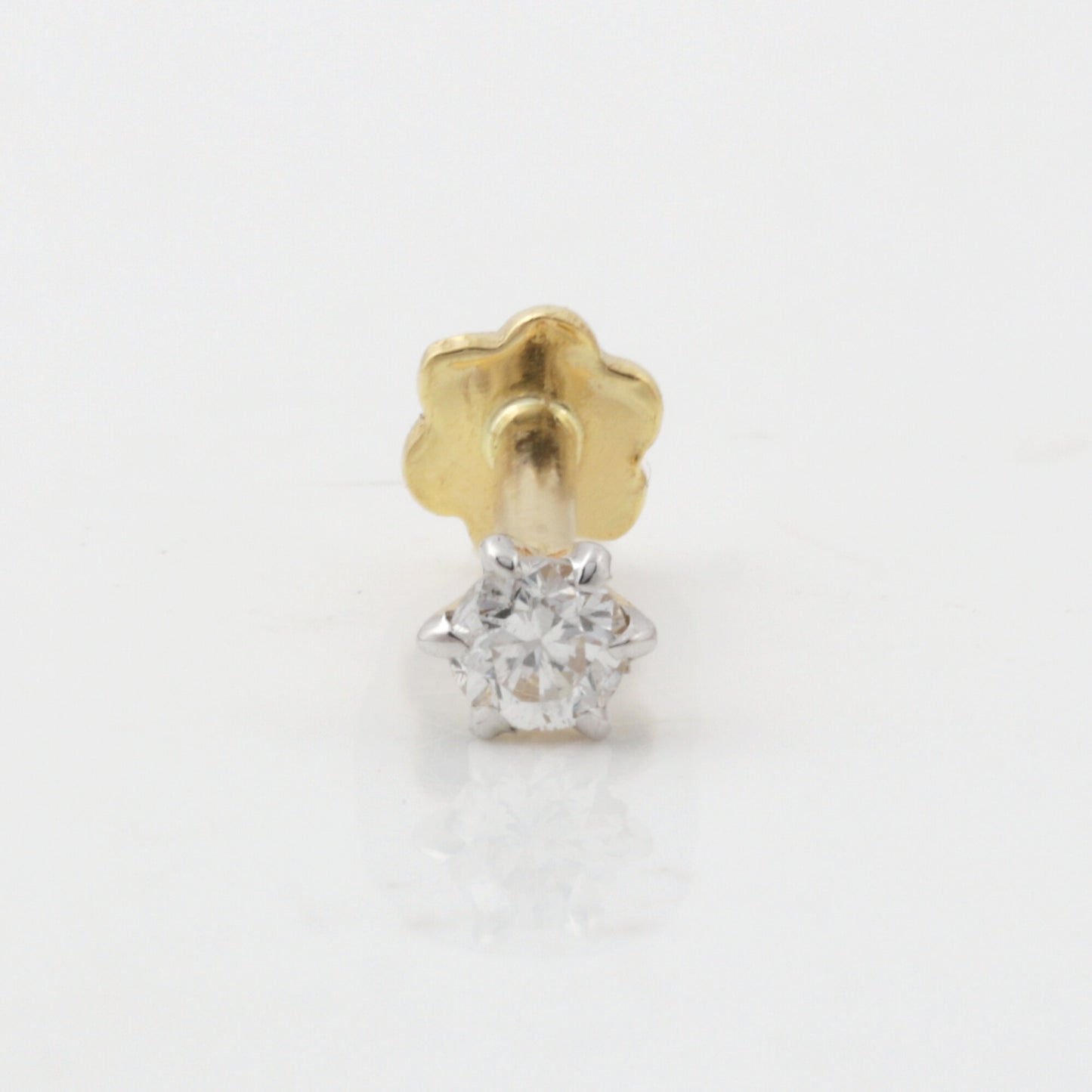 IGI Lab Grown Diamond Nose Pin, 0.07ct Round Solitaire — 18K Solid Gold, Screw Back