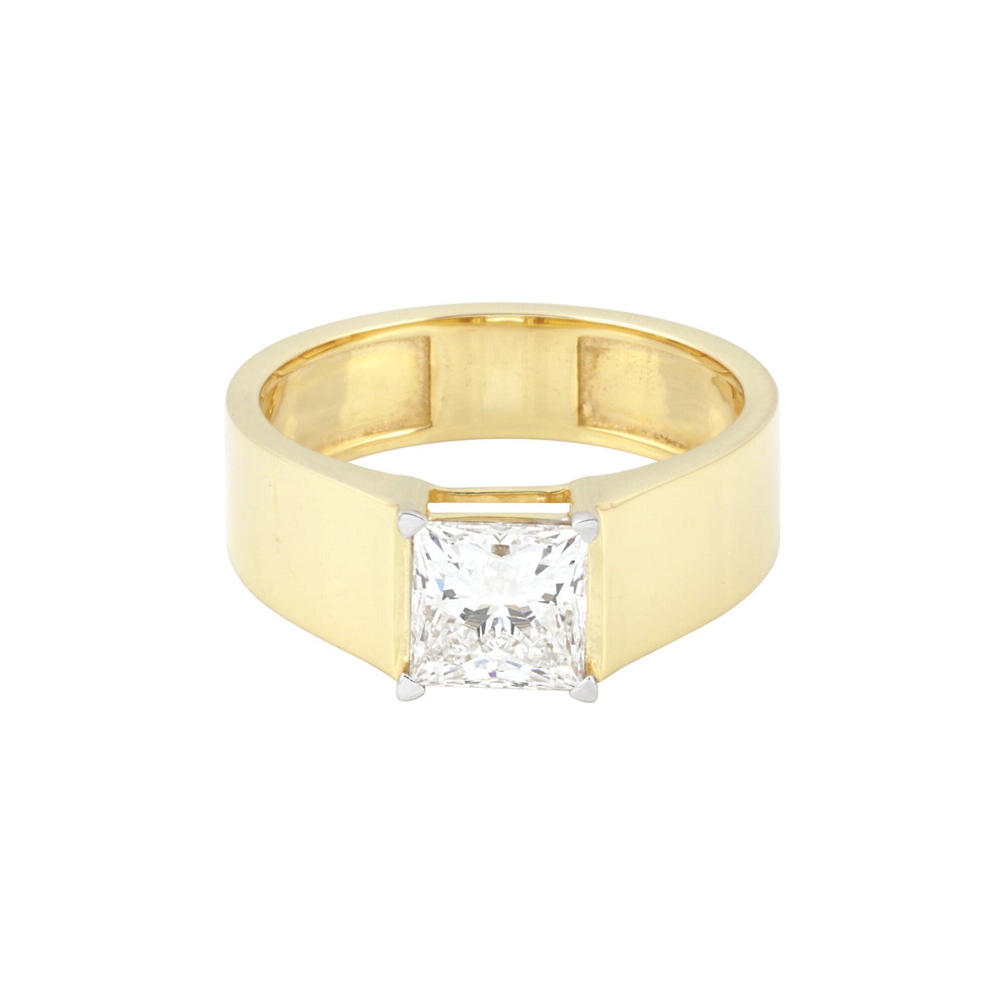 Solid Gold Statement Band Ring with Round Lab Grown Diamond Accent — 18K Solid Gold