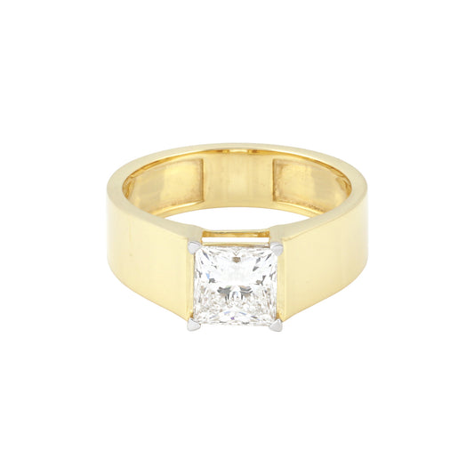 Solid Gold Statement Band Ring with Round Lab Grown Diamond Accent — 18K Solid Gold