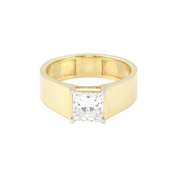 Solid Gold Statement Band Ring with Round Lab Grown Diamond Accent — 18K Solid Gold