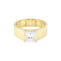 Solid Gold Statement Band Ring with Round Lab Grown Diamond Accent — 18K Solid Gold