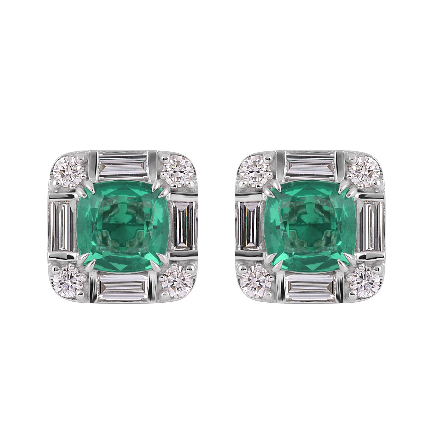 Lab Grown Emerald Asscher-Cut Earrings with Diamond Accents — 14K/18K Solid Gold