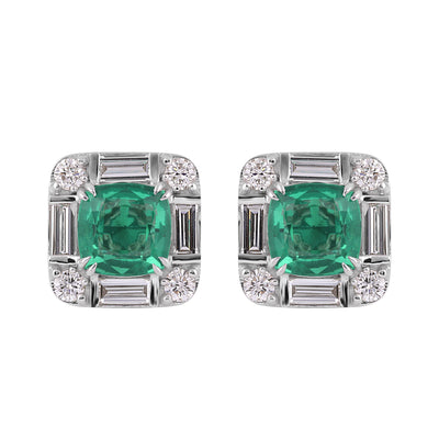 Lab Grown Emerald Asscher-Cut Earrings with Diamond Accents — 14K/18K Solid Gold