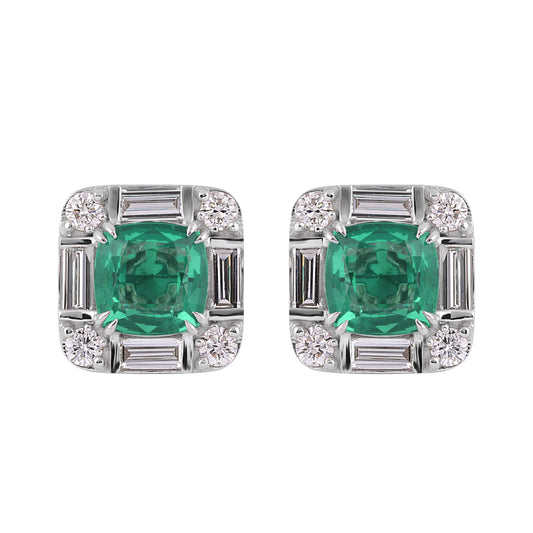 Lab Grown Emerald Asscher-Cut Earrings with Diamond Accents — 14K/18K Solid Gold