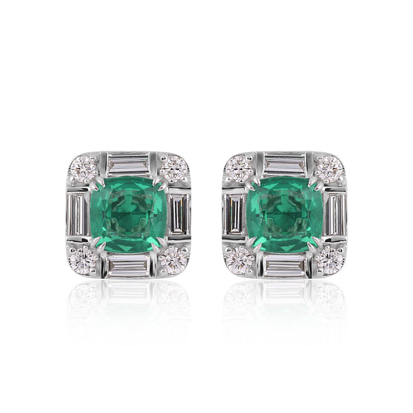Lab Grown Emerald Asscher-Cut Earrings with Diamond Accents — 14K/18K Solid Gold