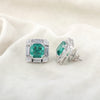 Lab Grown Emerald Asscher-Cut Earrings with Diamond Accents — 14K/18K Solid Gold