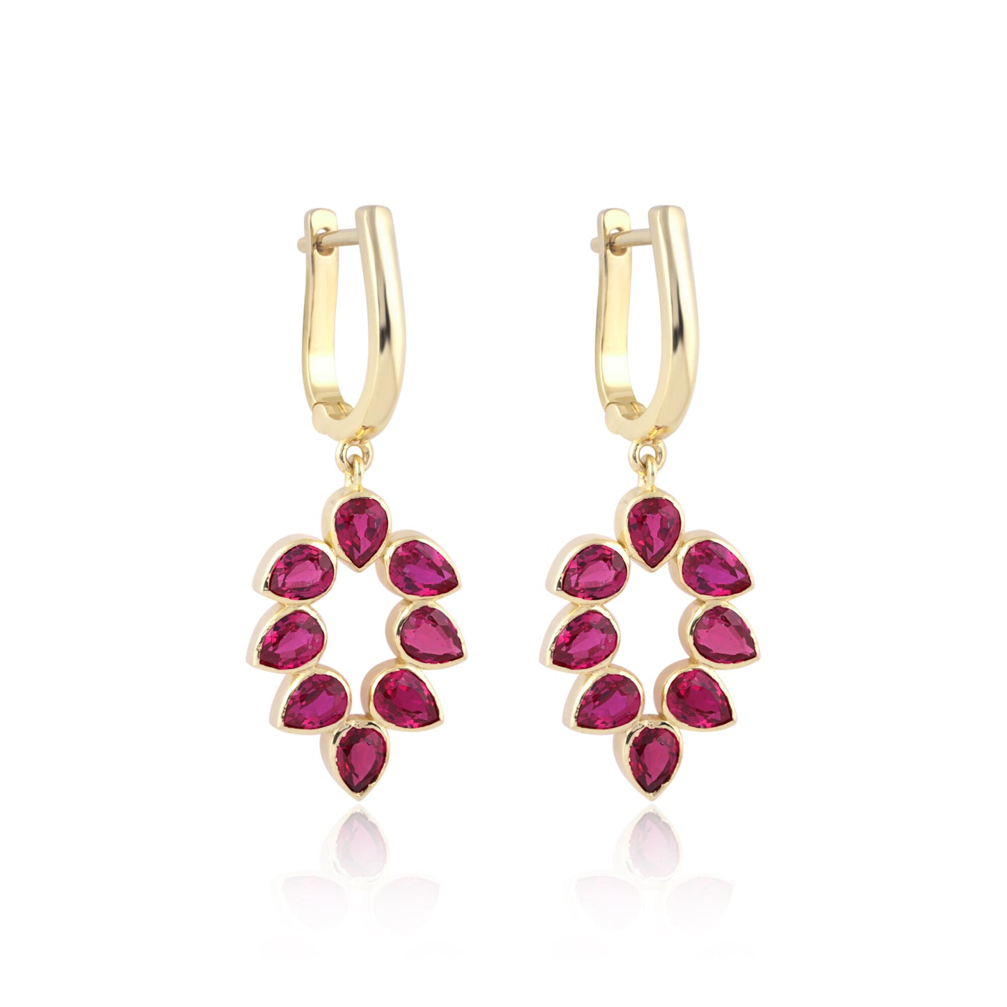 IGI Certified Lab Grown Ruby Pear-Cut Halo Earrings — 18K Solid Gold