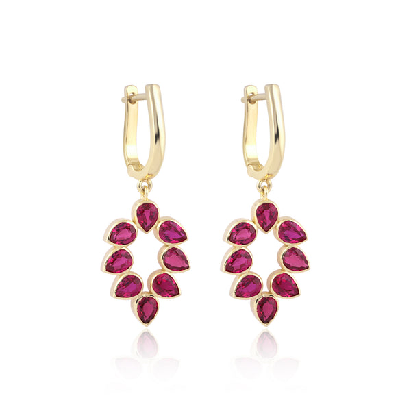 IGI Certified Lab Grown Ruby Pear-Cut Halo Earrings — 18K Solid Gold