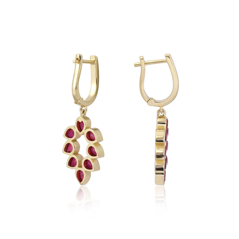 IGI Certified Lab Grown Ruby Pear-Cut Halo Earrings — 18K Solid Gold